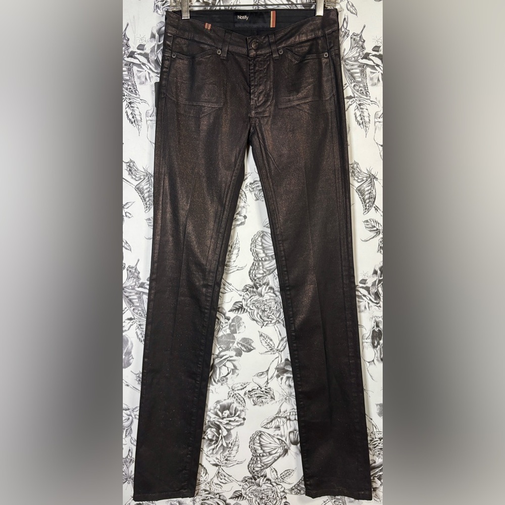 Notify Bronze Shimmer Stretch “Anemone” Cotton Straight Leg Jeans, Sz 2/4 LONG